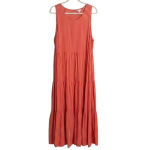 A New Day Boho Tiered Maxi Dress A Line Stripe Orange XXL bv